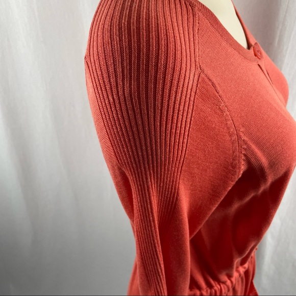 Amber Sun Burnt Orange Button Up Cardigan with Drawstring Belt and Patch Pockets - Picture 7 of 10